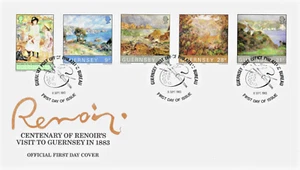 GUERNSEY 1983 CENTENARY OF RENOIR's VISIT TO GUERNSEY SET OF 5 + FDC - Picture 1 of 10