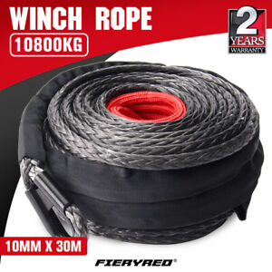 FIERYRED Winch Rope 10mm x 30m Dyneema SK75 Synthetic Rope Tow Recovery Offroad