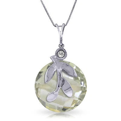 5.32 CTW 14K White gold fine Necklace 16" genuine Green Amethyst Diamond - Image 1 of 4