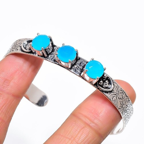 VALENTINO Bracciale Gioielli Argento Sterling 925 Gemma Calcedonio Blu Regolabile