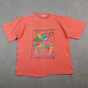 Vintage 90s Tropical Beach Art Surf Women's One Size Short Sleeve T Shirt Top - Picture 1 of 7