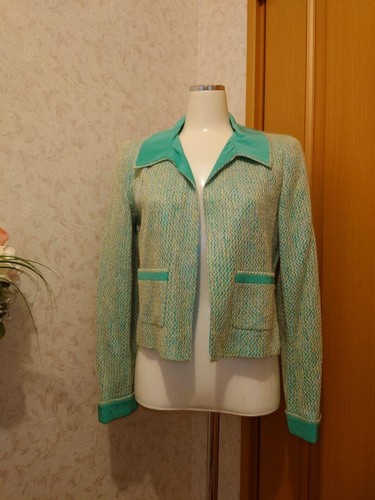 giacca chanel senza colletto verde mohair taglia 38 donna