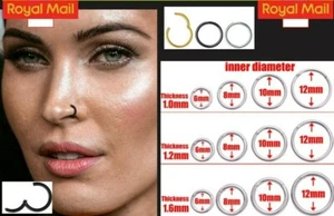 Surgical Steel Septum Clicker Nose Ring Hinge Segment Ear Helix Tragus Ring Hoop - Picture 1 of 8