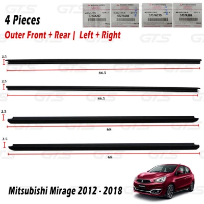 Set 4dr Outer Weatherstrip Door Belt Fits Mitsubishi Mirage Space Star 2012 2018 - Image 1 of 4