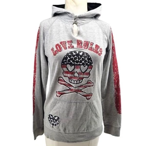 Planet Gold VTG Limited Edition Graphic Skull Sweater Hoodie Grey Y2K Size S - Picture 1 of 12