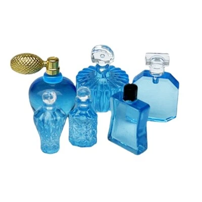 6Pc Dollhouse 1:12 Scale Miniature Plastic Blue Perfume Set Dresser Accessories - Image 1 of 4