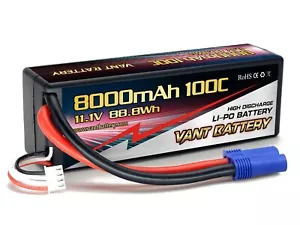 Batteria Lipo VANT 3S 11.1V 8000mAh 100C custodia rigida con connettore EC5 ARRMA TYPHON - Foto 1 di 1