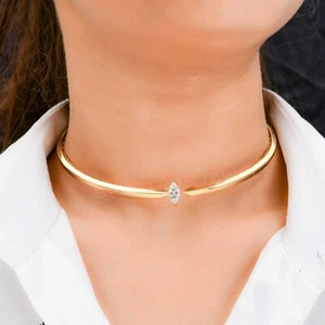 Collana Choker Diamante Naturale SI/H Marquise Oro Solido 18k Giallo 1,03 Ct. - Foto 1 di 11