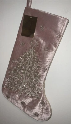 CHRISTIAN LACROIX CUENTAS ESTRÁS TERCIOPELO ROSA PLATA ÁRBOL DE NAVIDAD 22” MEDIAS Foto 1 de 4