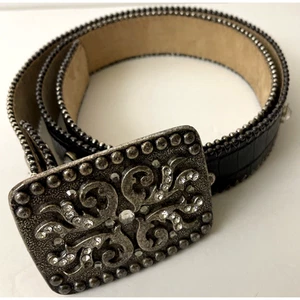 Gorgeous Genuine Leather Belt 38" Rhine Stones Buckle By LeatherRock Made USA - Picture 1 of 9