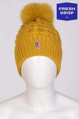 PVP €310 MONCLER GRENOBLE Lana Esquí Gorro Gorra Talla Única Piel de Zorro Pom Pom Tejido Foto 1 de 4