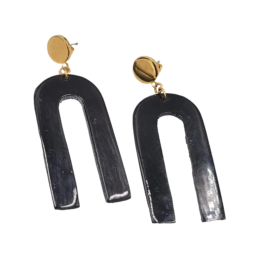 Pendientes perforados tallados con cuerno llamativo tono dorado colgantes 2,5 pulgadas Foto 1 de 4