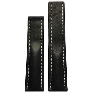 Vintage Leather Watch Band | Black | White Stitch | For Breitling Deploy - Picture 1 of 2