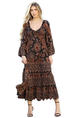 Angie Black V-Neck Bell Sleeve Tiered Maxi Dress C4G72-WB08 - Image 1 of 4