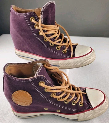 Zapatillas deportivas Converse All Star High Lux para mujer 6 púrpura con cuña oculta cordones de cuero Foto 1 de 4