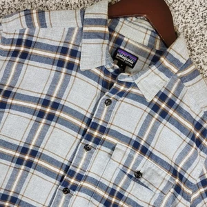 Camisa de franela a cuadros Patagonia de algodón orgánico para hombre LSGY gris azul marrón M - Imagen 1 de 11