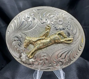 Montana Silversmiths Vintage Belt Buckle Bronco Western Rodeo 3"x2.5" - Picture 1 of 2