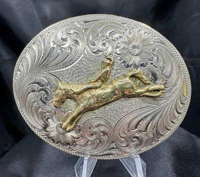 Montana Silversmiths Vintage Belt Buckle Bronco Western Rodeo 3"x2.5" - Image 1 of 2