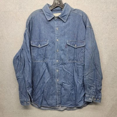 Camisa vaquera vintage Arizona Jean Co para hombre L azul metal abotonada manga larga Y2K Foto 1 de 4