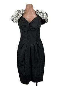 Abito da ballo vintage anni 80 Darcy nero bianco sbuffo rosa manica festa cocktail mini 11/12 - Foto 1 di 9