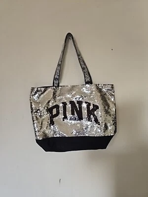 Pink By Victoria Secret 20”x12” Tote Bag Purse Silver Sequin  - Image 1 of 4