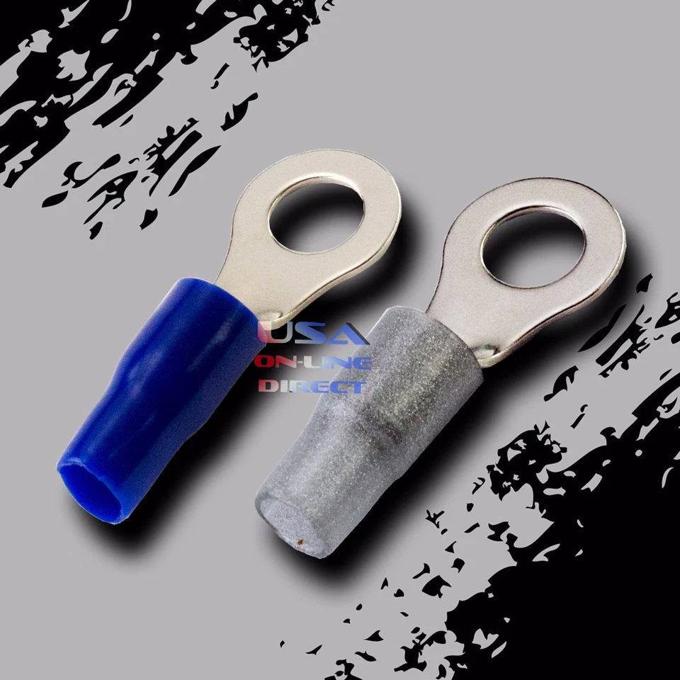 8 Gauge Ring Terminals 20 Pack AWG Wire Crimp Blue Silver  5/16" Hole Contact US - Image 1 of 2