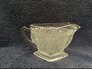 VTG CRYSTAL CLEAR GLASS DIAMOND SHAPED (TOP & BASE) CREAMER, 2/3 CUP CAPACITY - Picture 1 of 6