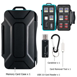Memory Card Case w/USB Card Reader for 10 SD SDHC + 16 Micro SD TF + 4 SIM Cards - Photo 1 sur 11