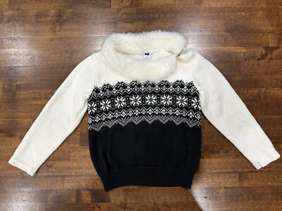 Janie & Jack Girls Sz 5 Fair Isle Knit Pullover Sweater Faux Fur Collar Holiday - Image 1 of 4