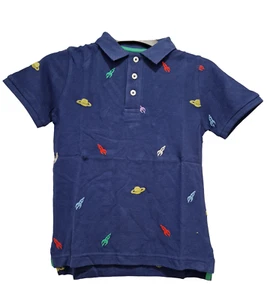 Ex Boden Polo Top Boys Girls Space Rockets Cotton Navy 5-15 Yrs NEW - Picture 1 of 7