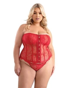 Eyelash Lace Corset w/G-String - Red 1X/2X - Picture 1 of 2