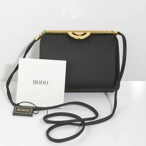 CLASSY RODO ITALY CHARCOAL BLACK & GOLD SATIN BAGUETTE MINAUDIÈRE BAG WITH STRAP - Picture 1 of 6