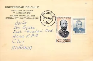 E0036 Chile Santiagi - Rumania Cluj - Tarjeta Postal 1964 - Imagen 1 de 2