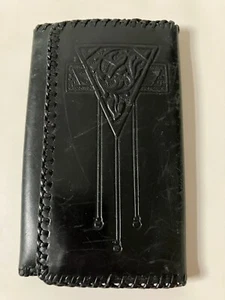 Vintage russische Kalbsleder Geldbörse geprägt schwarz Dreifachfaltung genäht - Bild 1 von 12