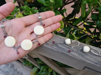 Collana e orecchini resina osso rame argento fatto a mano - Immagine 1 di 4