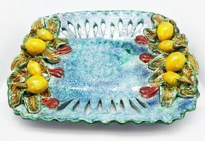 BANDEJA PARA SERVIR MELLADO FRUTA AZUL GRANDE 18X14 DE COLECCIÓN PLATO HECHO A MANO GTO MEXICO - Imagen 1 de 9