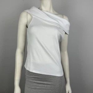 Katies Size L Top Tank Blouse Asymmetric Neckline White Ribbed Sleeveless Women - Imagen 1 de 13