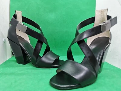 Sandalias de tacón cruzado de cuero italiano negro DIESEL para mujer talla 39/8-8,5 Italia Foto 1 de 4