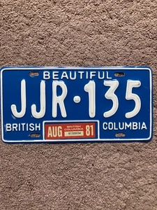1981 British Columbia License Plate - JJR 135 - Nice Natural! - Picture 1 of 2