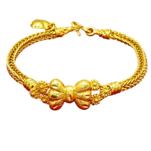 Pulsera Arco Cinta Oro Flor 24K 23K Corazón Colgante Baht Tailandés Chapado Joyería - Imagen 1 de 6