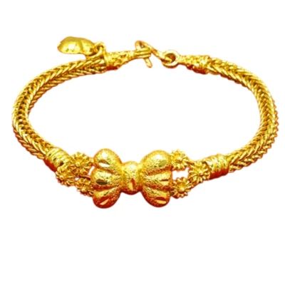 Bracelet Bow Ribbon Gold Flower 24K 23K Heart Pendant Thai Baht Plated Jewelry - Image 1 of 4