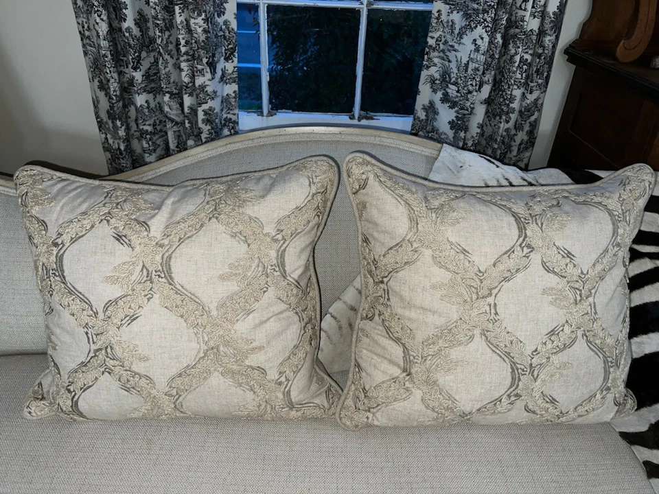 Set Of 2 - Cream Floral Throw Pillows 22x20 in - Image 1 of 2