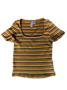Divided H&M Short Sleeve T-Shirt Top Women’s Orange White Striped Small Crop - Picture 1 of 8