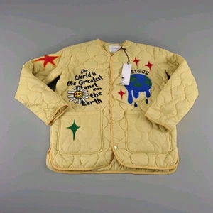 FIRST ROW Yellow Planet Earth Quilted Liner JacketMens Small Unisex NWT - Picture 1 of 14