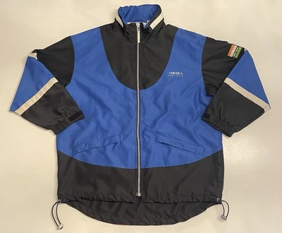 Vintage Perry Ellis America Windbreaker Jacket Men's Size L Colorblock Logo Blue - Image 1 of 4