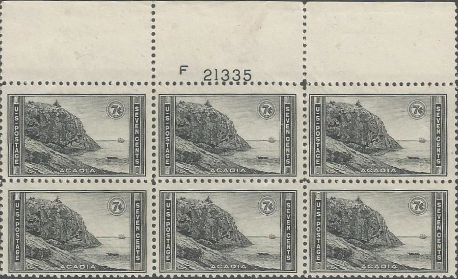 Plate Block of 6 stamps - Scott 746 - 7 cent - Acadia Park - 1934 - MLH - Image 1 of 1
