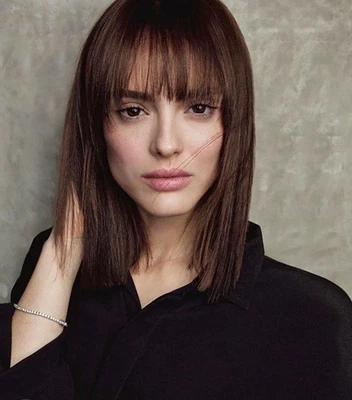 PORSMEER Short Straight Bob Dark Brown Wigs with Fringe Shoulder Length Hair Col