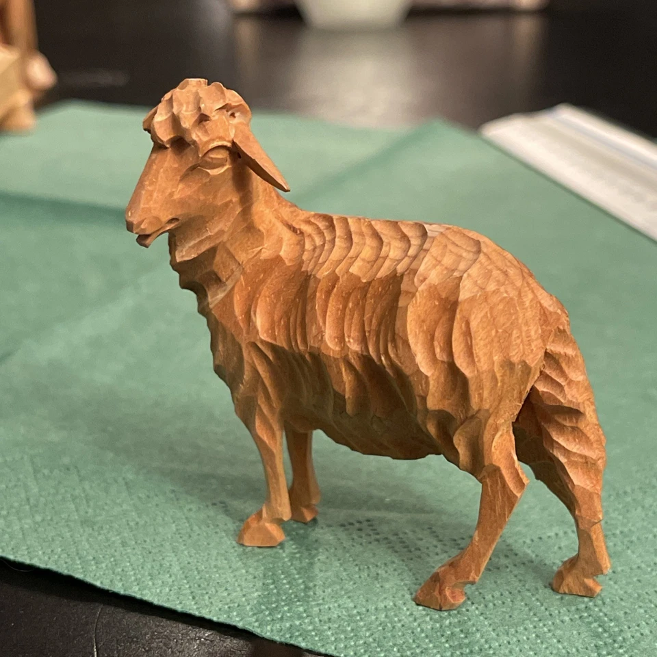 Krippenfigur Schaf Echtholz Oberammergau Holz Geschnitzt 7 cm Neu - Bild 1 von 4