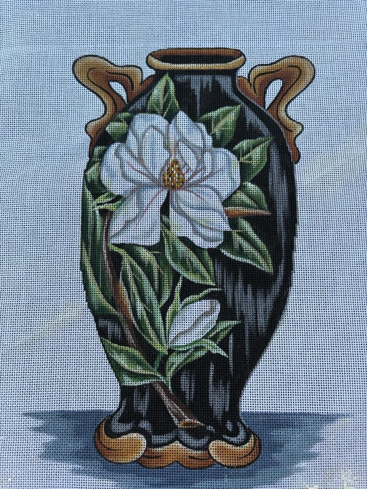 "Magnolia Urn" Hand Painted Needlepoint - Image 1 of 1