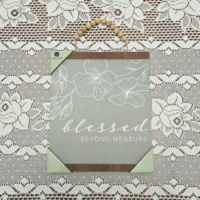 NEW Sage Green Blessed Beyond Measure Sign Willow Spring Hanging Wall Plaque  - Image 1 of 4